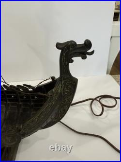 EDWARD AAGAARD VERY RARE Viking Ship LAMP Iron Art Copenhagen Denmark 16x20