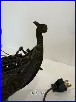 EDWARD AAGAARD VERY RARE Viking Ship LAMP Iron Art Copenhagen Denmark 16x20