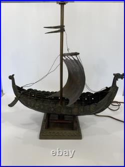 EDWARD AAGAARD VERY RARE Viking Ship LAMP Iron Art Copenhagen Denmark 16x20