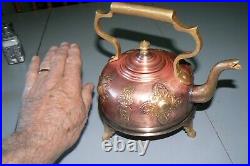 EXT RARE 1730s VERY SMALL ROUND TEAPOT OF COPPER AND BRASS FLORAL