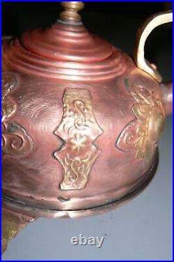 EXT RARE 1730s VERY SMALL ROUND TEAPOT OF COPPER AND BRASS FLORAL