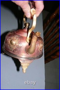 EXT RARE 1730s VERY SMALL TEA KETTLE OF COPPER BRASS FLORAL DECORATION S MARK
