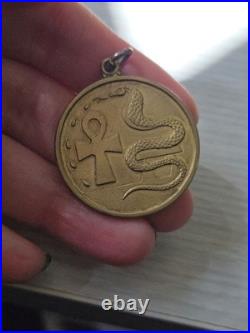 Egyptian Serpent Ankh Medallion Brass Made In England Very Rare