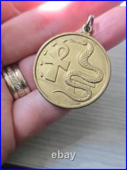 Egyptian Serpent Ankh Medallion Brass Made In England Very Rare