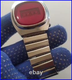 Elektronika 1 watch, red glass, very rare small model, vintage USSR