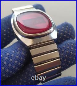Elektronika 1 watch, red glass, very rare small model, vintage USSR
