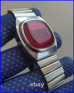 Elektronika 1 watch, red glass, very rare small model, vintage USSR