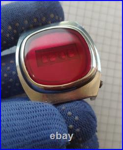 Elektronika 1 watch, red glass, very rare small model, vintage USSR
