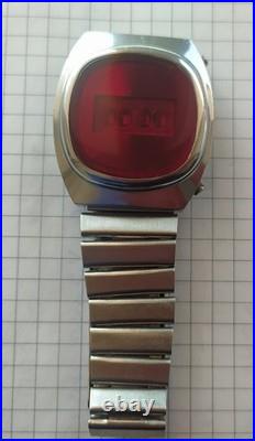 Elektronika 1 watch, red glass, very rare small model, vintage USSR