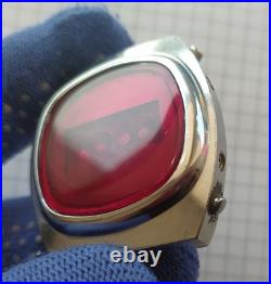 Elektronika 1 watch, red glass, very rare small model, vintage USSR