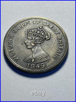 FLORIN, 1849, by Allen & Moore, in brass, Britannia in marine car, very Rare
