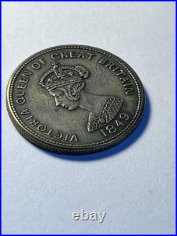 FLORIN, 1849, by Allen & Moore, in brass, Britannia in marine car, very Rare