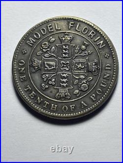 FLORIN, 1849, by Allen & Moore, in brass, Britannia in marine car, very Rare
