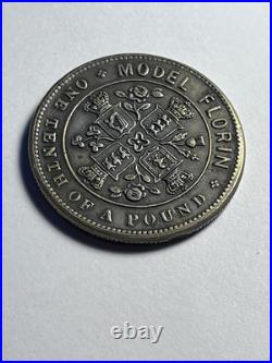FLORIN, 1849, by Allen & Moore, in brass, Britannia in marine car, very Rare