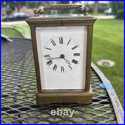 FRENCH ANTIQUE BRASS & BEVELED GLASS CARRIAGE CLOCK VERY RARE For Repair Key