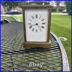 FRENCH ANTIQUE BRASS & BEVELED GLASS CARRIAGE CLOCK VERY RARE For Repair Key