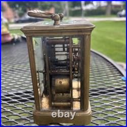 FRENCH ANTIQUE BRASS & BEVELED GLASS CARRIAGE CLOCK VERY RARE For Repair Key