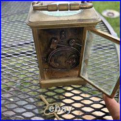 FRENCH ANTIQUE BRASS & BEVELED GLASS CARRIAGE CLOCK VERY RARE For Repair Key