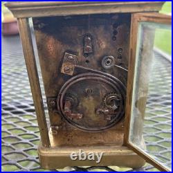 FRENCH ANTIQUE BRASS & BEVELED GLASS CARRIAGE CLOCK VERY RARE For Repair Key