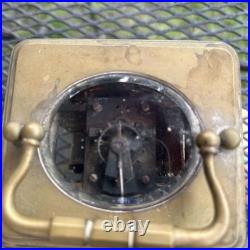 FRENCH ANTIQUE BRASS & BEVELED GLASS CARRIAGE CLOCK VERY RARE For Repair Key