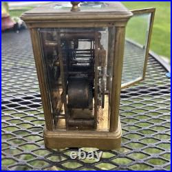 FRENCH ANTIQUE BRASS & BEVELED GLASS CARRIAGE CLOCK VERY RARE For Repair Key