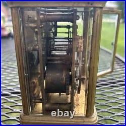 FRENCH ANTIQUE BRASS & BEVELED GLASS CARRIAGE CLOCK VERY RARE For Repair Key FRENCH ANTIQUE BRASS & BEVELED GLASS CARRIAGE CLOCK VERY RARE For Repair Key