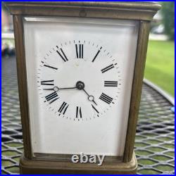 FRENCH ANTIQUE BRASS & BEVELED GLASS CARRIAGE CLOCK VERY RARE For Repair Key