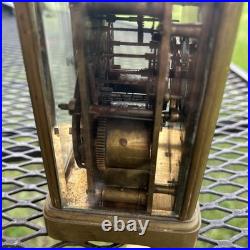 FRENCH ANTIQUE BRASS & BEVELED GLASS CARRIAGE CLOCK VERY RARE For Repair Key