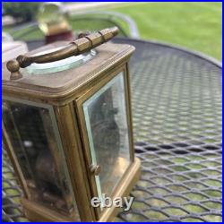 FRENCH ANTIQUE BRASS & BEVELED GLASS CARRIAGE CLOCK VERY RARE For Repair Key