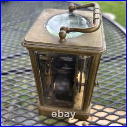 FRENCH ANTIQUE BRASS & BEVELED GLASS CARRIAGE CLOCK VERY RARE For Repair Key