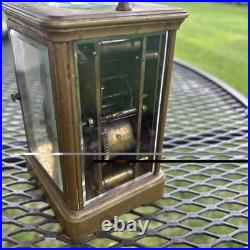 FRENCH ANTIQUE BRASS & BEVELED GLASS CARRIAGE CLOCK VERY RARE For Repair Key