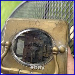 FRENCH ANTIQUE BRASS & BEVELED GLASS CARRIAGE CLOCK VERY RARE For Repair Key