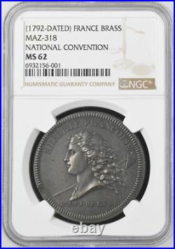 France 1792 Libertas Brass Medal NGC MS62 VERY RARE & SOUGHT AFTER ISSUE
