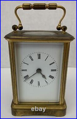 French Antique Brass & Beveled Glass Carriage Clock Very Rare