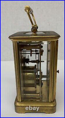 French Antique Brass & Beveled Glass Carriage Clock Very Rare
