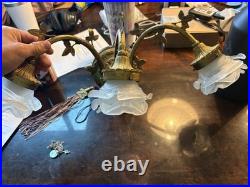 French Brass Antique Light With French Cristal Roses VERY RARE FIND