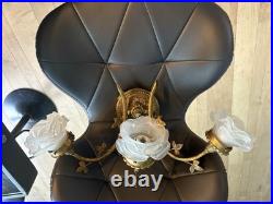 French Brass Antique Light With French Cristal Roses VERY RARE FIND