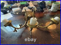 French Brass Antique Light With French Cristal Roses VERY RARE FIND