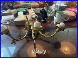 French Brass Antique Light With French Cristal Roses VERY RARE FIND