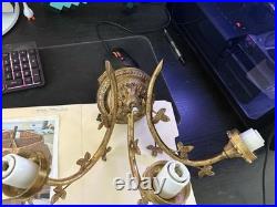 French Brass Antique Light With French Cristal Roses VERY RARE FIND