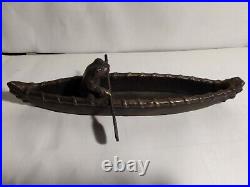 Frog Paddling A Canoe Statue. Very Rare. Bronze Or Brass. Heavy