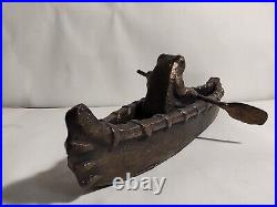 Frog Paddling A Canoe Statue. Very Rare. Bronze Or Brass. Heavy