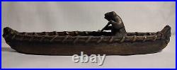 Frog Paddling A Canoe Statue. Very Rare. Bronze Or Brass. Heavy