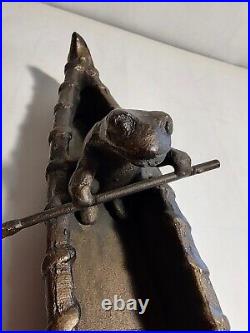 Frog Paddling A Canoe Statue. Very Rare. Bronze Or Brass. Heavy