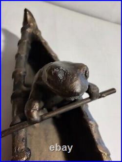 Frog Paddling A Canoe Statue. Very Rare. Bronze Or Brass. Heavy