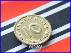 GERMAN 10 REICHSPFENNIG 1936 G SWASTIKA BRASS Coin WW2 + VERY RARE + Rpf Pfennig