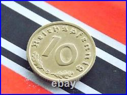 GERMAN 10 REICHSPFENNIG 1936 G SWASTIKA BRASS Coin WW2 + VERY RARE + Rpf Pfennig