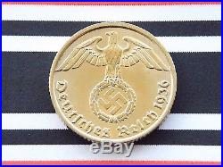 GERMAN Coin 1936 A 10 REICHSPFENNIG SWASTIKA Eagle 3RD REICH WW2 UNC +VERY RARE+