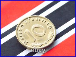 GERMAN Coin 1936 G 10 REICHSPFENNIG SWASTIKA BRASS WW2 + VERY RARE + Rpf Pfennig