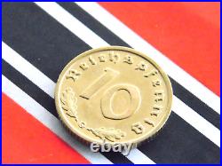 GERMAN Coin 1936 G 10 REICHSPFENNIG SWASTIKA BRASS WW2 + VERY RARE + Rpf Pfennig